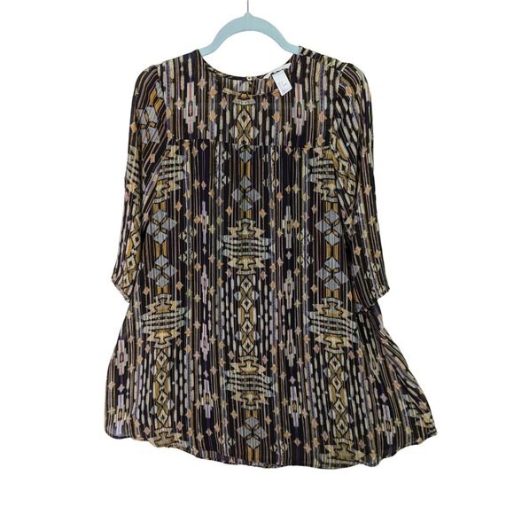 H&M Women size 4 Short Dress Aztec Pattern Flowy Pullover Western Long Sleeve - Picture 6 of 10